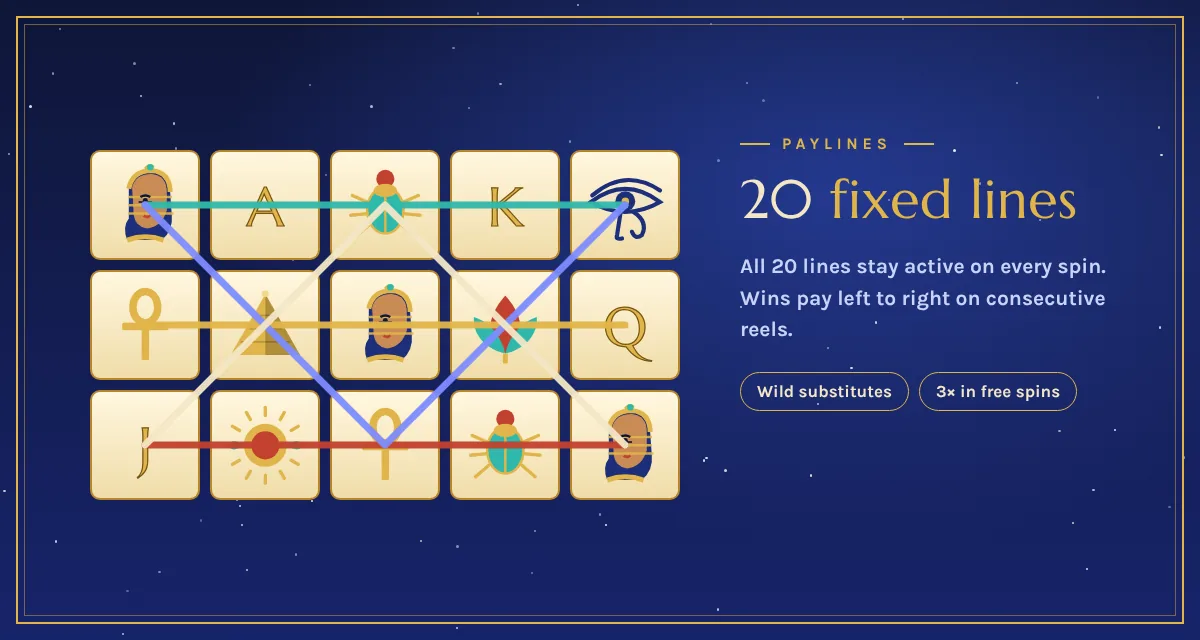 Slot machine cleopatra: 20 fixed paylines across 5 reels